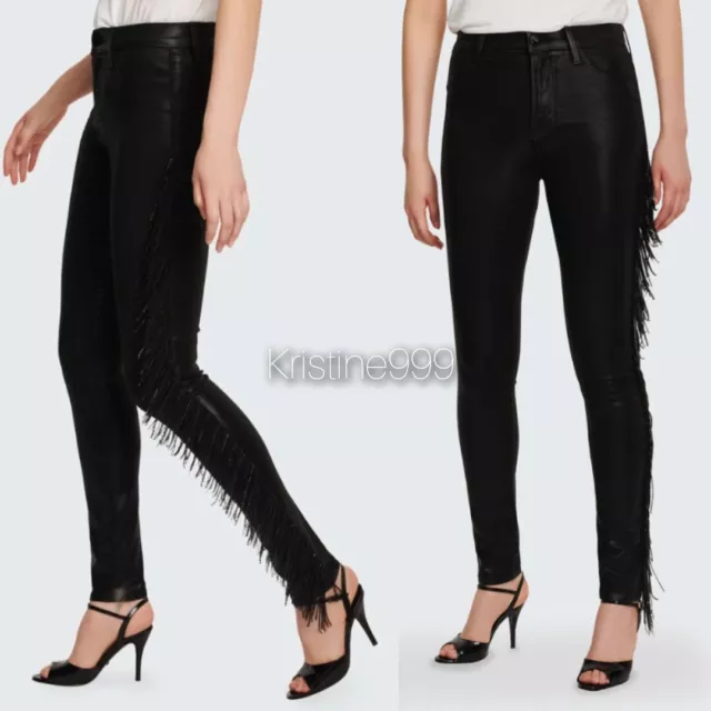 J Brand Maria Coated Black Skinny Jeans with Metal Fringe Detail NEW sz 25 0 2 2