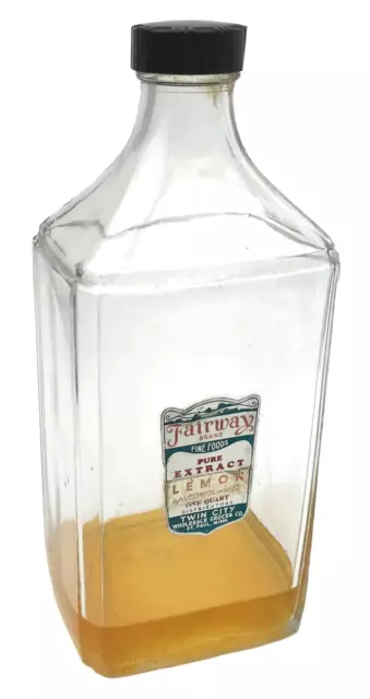 Vtg Fairway Brand Pure Lemon Extract Bottle Jar One 1 Quart Advertising