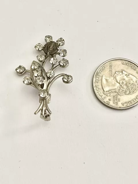 Vintage MCM Rhinestone Blessed Mother Mary in Brass Daisy Flower Bouquet Brooch