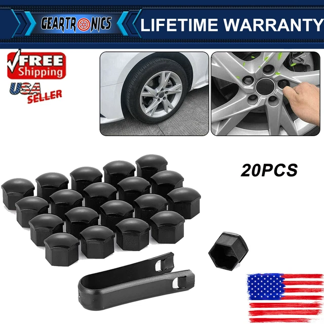 20X WHEEL LUG Nut Bolt Center Cover Black Caps & Tool for VW Audi Skoda