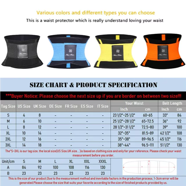 Women&Men Neoprene Waist Trimmer Belt Trainer Slimmer Body Shaper Sauna Sweat AU 2