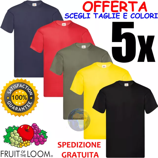 Set 5x MAGLIETTE Colorate FRUIT OF THE LOOM Maglie  da UOMO DONNA Cotone T-SHIRT