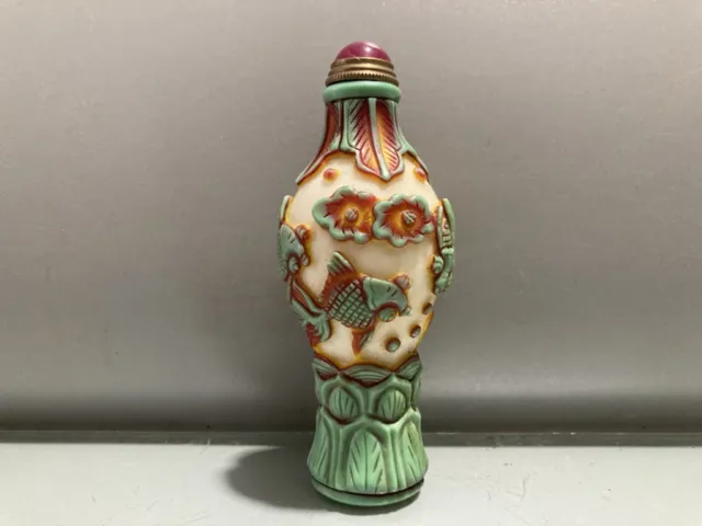 Chinese Old Beijing Glaze Handmade Exquisite Fish Pattern Snuff Bottle 5811