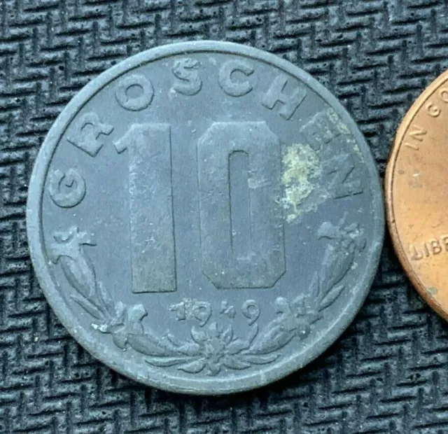 1949 Austria 10 Groschen Coin XF  Zinc  ( 3 Year Set )  World Coin   #B605