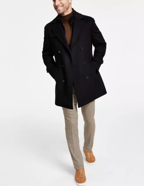 $495 LAUREN RALPH LAUREN Classic-Fit Black Wool Double-Breasted Overcoat 38R