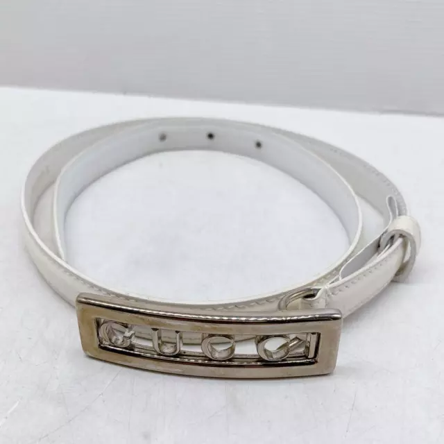 Gucci square Logo buckle thin belt leather Plain size 65/26 White 037 Women