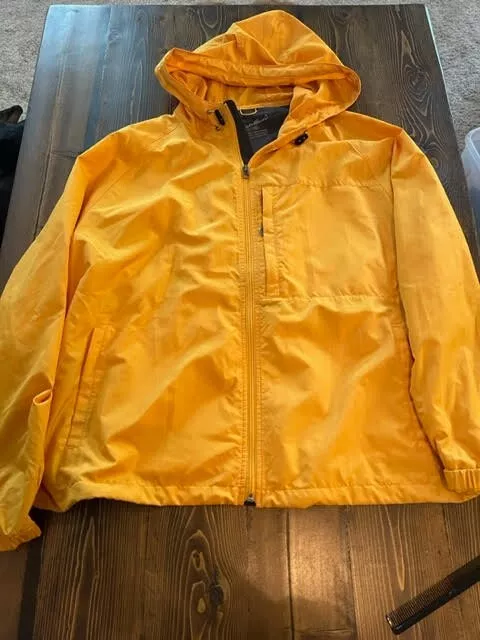 EUC EDDIE BAUER Rain Jacket Mens XXL Yellow Hooded Packable Full Zip ...