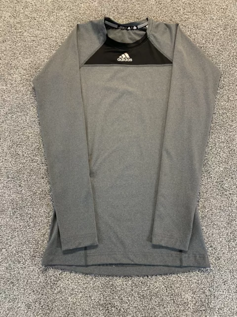 Adidas Compression Shirt Mens Medium Gray TechFit Long Sleeve Stretch Athletic