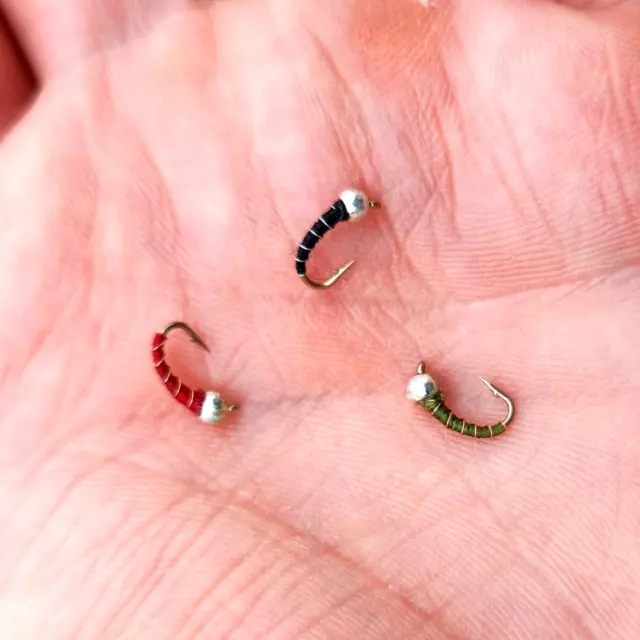 Tungsten Bead Head Zebra Midge Flies | Black, Olive, & Red | Zebra Midge Flies