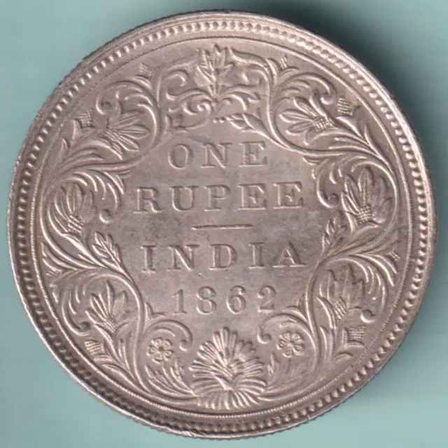 British India 1862 Victoria Queen 2/0 Dots One Rupee Rare Silver Coin