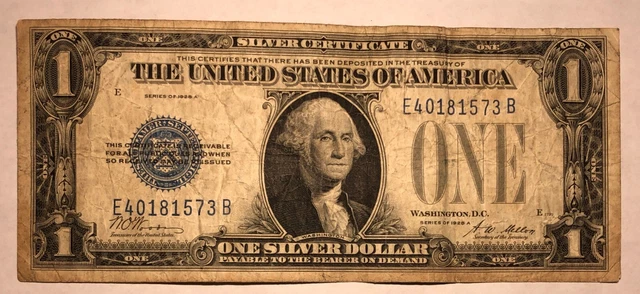 1928A $1 Funnyback blue seal silver certificate FR1601. Fine. #no4