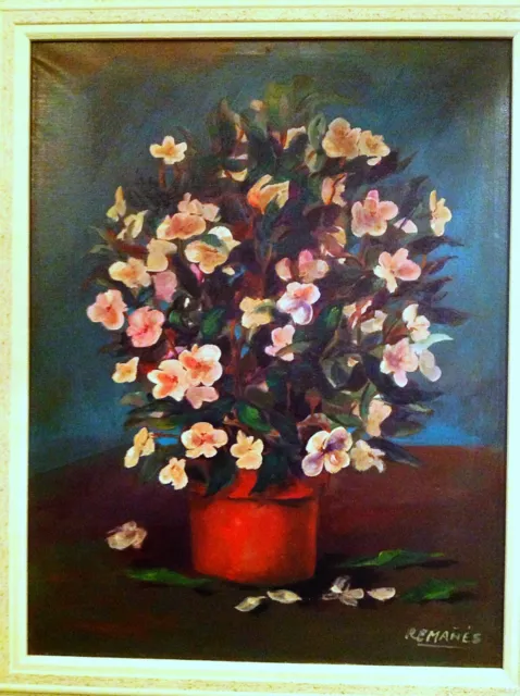 Óleo Bodegón Flores Sobre tela del Pintor Pablo Mañé 1921 – 2004