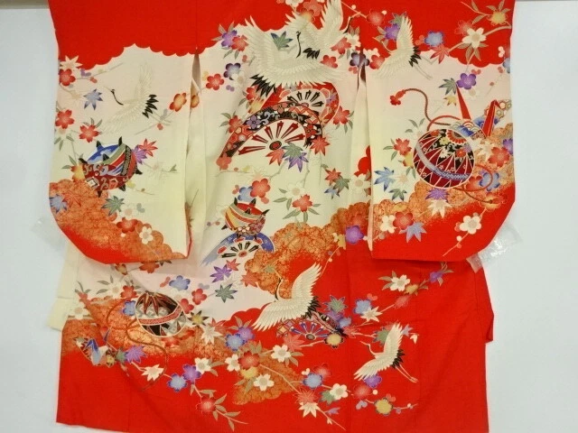 42082# Japanese Kimono / Antique Kimono For Girls / Crane & Spool