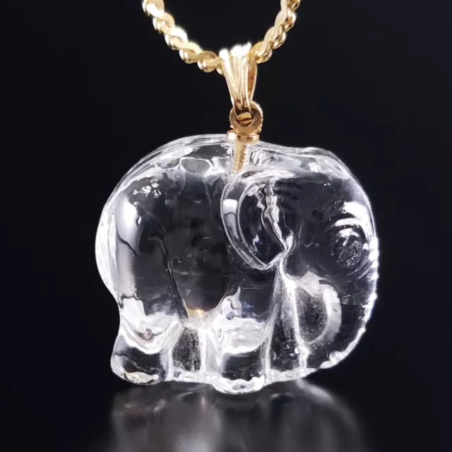VINTAGE JEWELRY CRYSTAL Elephant Charm Necklace Gold Plated Herringbone ...