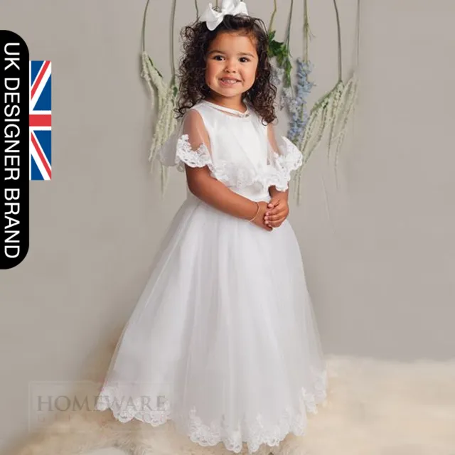 Girls Dress Holy Communion Bridesmaid Wedding Flower Girl Dress Cape Ivory White