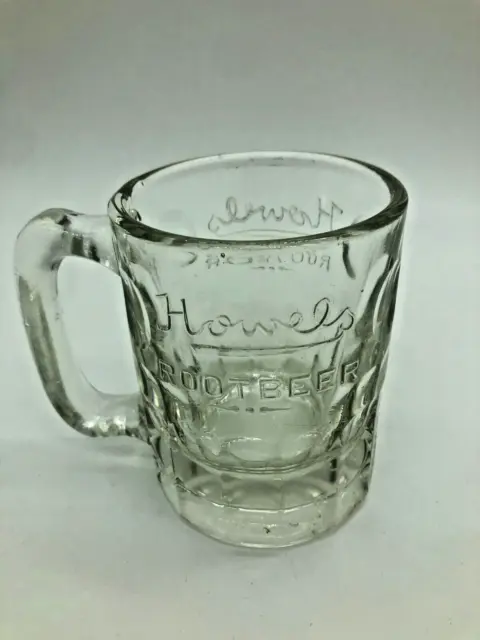 Rare Vintage Heavyweight Howels Root Beer Embossed Clear Glass Stein Mug 4.5"
