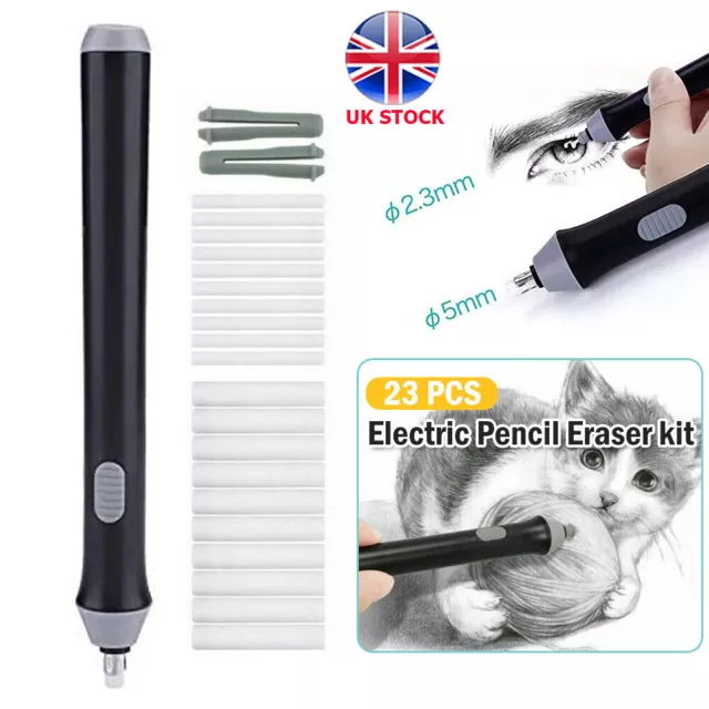 Electric Pencil Eraser Kit Highlights Sketch Drawing+20pcs Rubber Refills Set UK