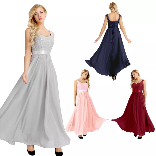 Women Lace-up Back Chiffon Formal Evening Party Ball Gown Prom Bridesmaid Dress