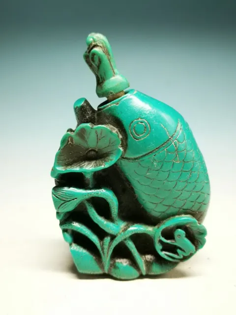 Chines Old Collection Exquisite Turquoise Carved “fish”snuff Bottles Y25