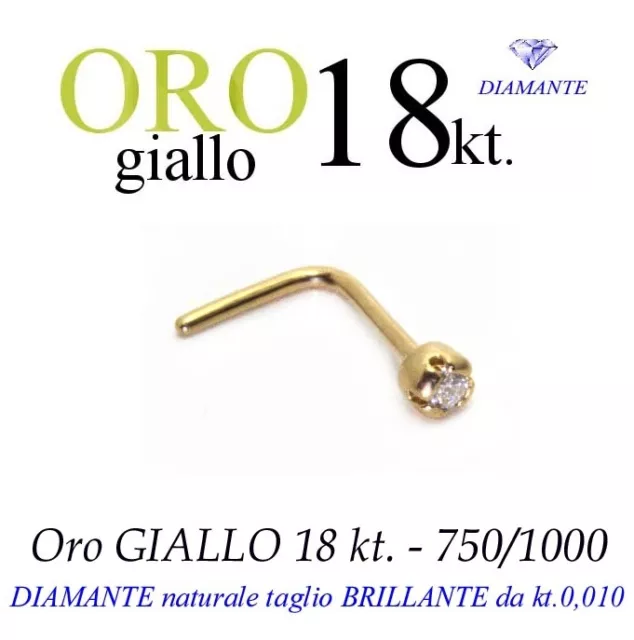 Piercing Nez en or Jaune 18kt.con Diamant Taille Brillant kt.0, 010