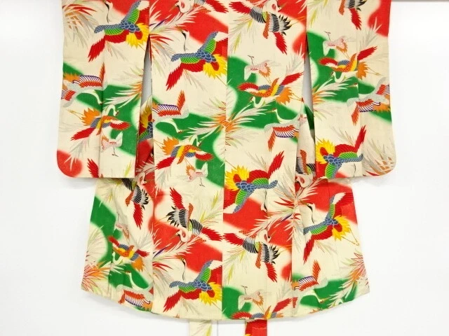 42209# Japanese Kimono / Antique Kimono For Girls / Leaves With Cranes
