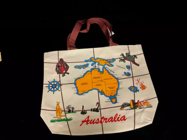 Large Australian Souvenir Shopping Carry Tote Travel Bag w Zip MAP 45x35cm