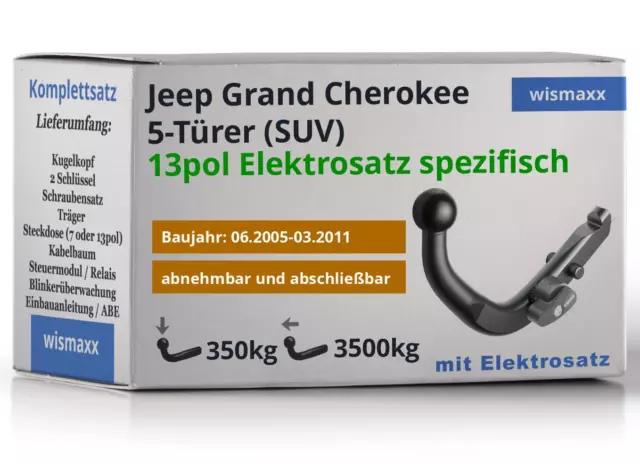 BRINK ANHÄNGERKUPPLUNG abnehmbar für Jeep Grand Cherokee 05-11 +13pol ES spezifi