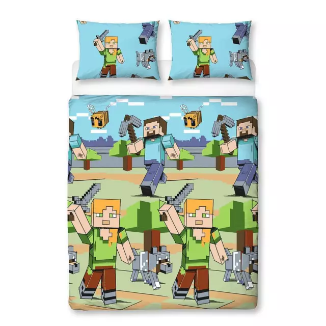 Minecraft Doppelbett Bettwäsche & Kissenbezug Set Gamers Adventure Offiziell