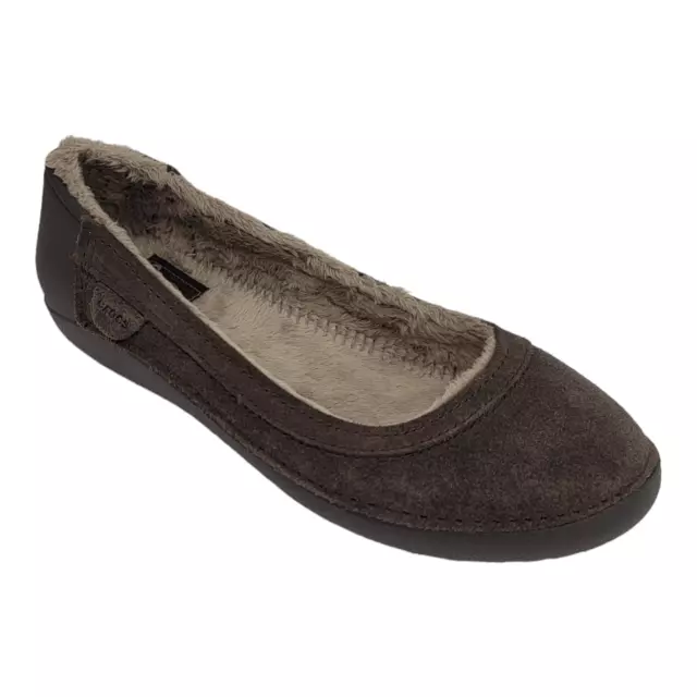 Crocs Womens 6 Kadee Slip-on Ballet Flats Faux Fur Lined Brown Casual Shoes