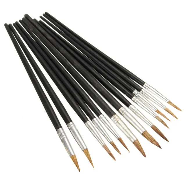 Pack of 12 Artist Pointed Paint Brushes Set Small & Large Sizes Thin & Thick