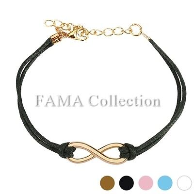 FAMA Small Infinity Symbol Cast Iron Leatherette Bracelet w/ Lobster Claw Clasp