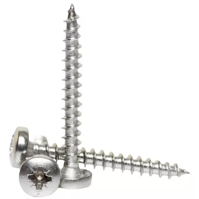 4.5mm / No.9 A2 STAINLESS STEEL POZI PAN WOOD SCREWS FULLY THREADED CHIPBOARD