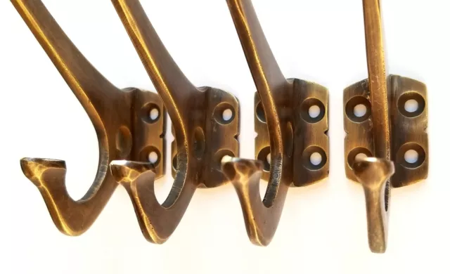 4 Arts and Crafts Mission Antique Style Coat Hat double hooks 4" brass #C7 3