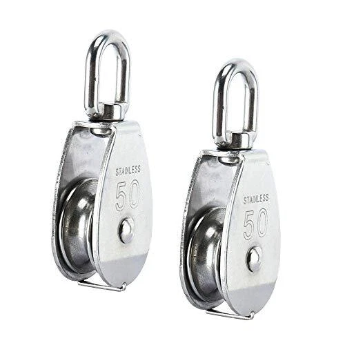2Pcs M50 304 Stainless Steel Lifting Single Pulley Block, Heavy Duty Wire Rop...