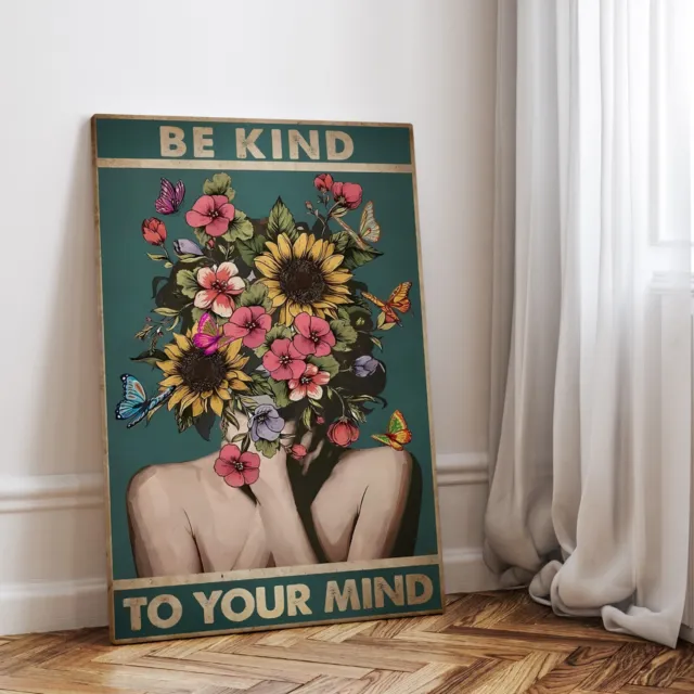 ✅ Leinwandbild Poster Retro Vintage Boho Wohnzimmer groß XXL Frau Blumen Motiv