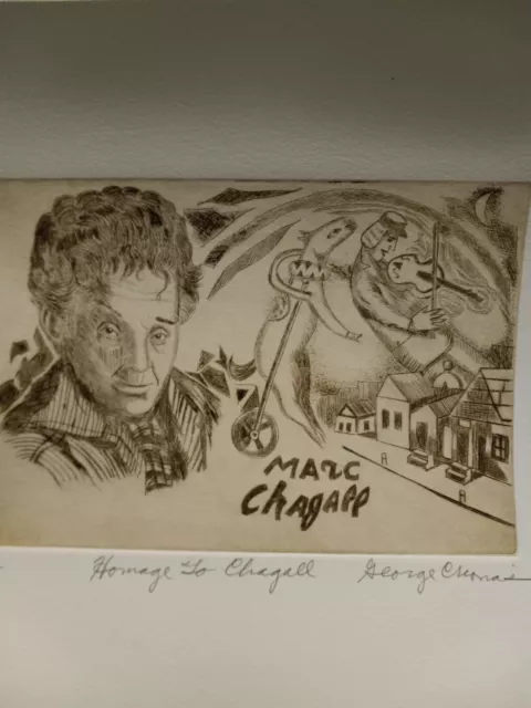 George Crionas HOMAGE TO MARC CHAGALL Hand Signed Limited Edition Etching Art