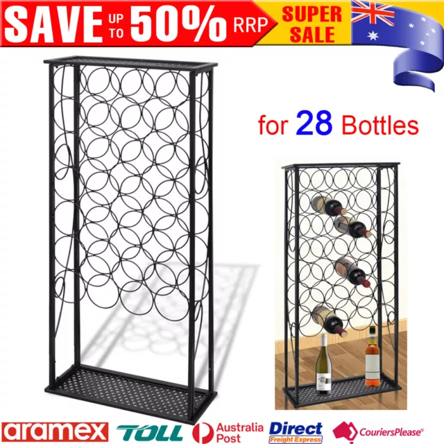 Metal Wine Rack for 28 Bottles Storage Cabinet Organiser Lockable 47.5x21x100cm