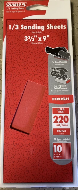 Diablo 9" x 3-2/3" in 220 Grit Ultra Fine 1/3 Sheet Sandpaper lot of 100 SHEETS