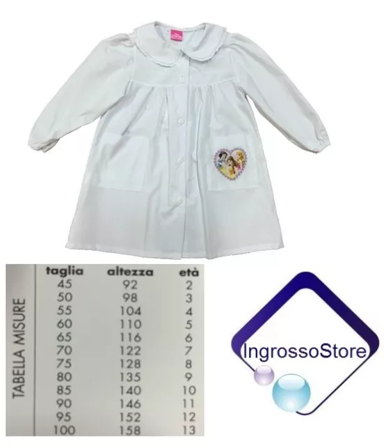 Grembiule Bianco Originale Principesse Disney G013 Elementare Scuola Elementari