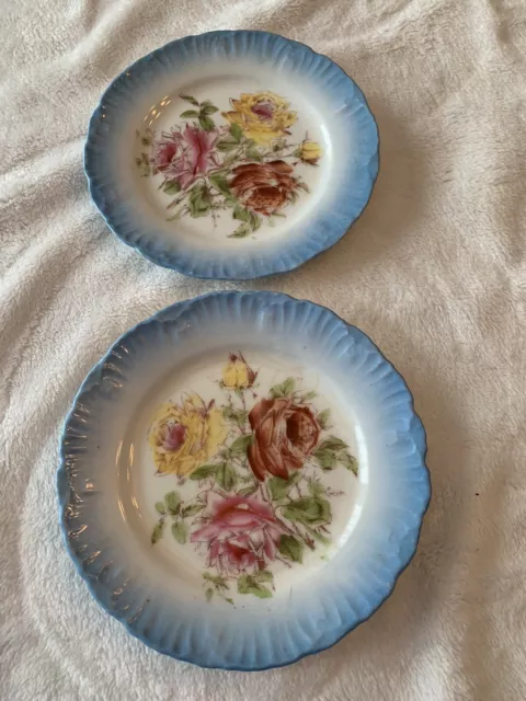 Vintage Floral 6" Plates with Roses Set of 2