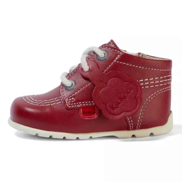 Kickers Baby Unisex Boots Red Kick Hi Leather Stitching Lace-Up Ankle