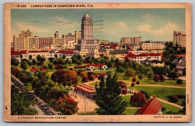 Lummus Park Downtown Miami Florida Tourest Recreation Birds Eye View PM Postcard