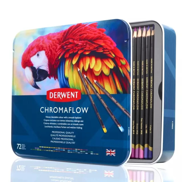 Derwent Chromaflow Soft Core Colour Pencils Tin Case 72 Assorted 2306014