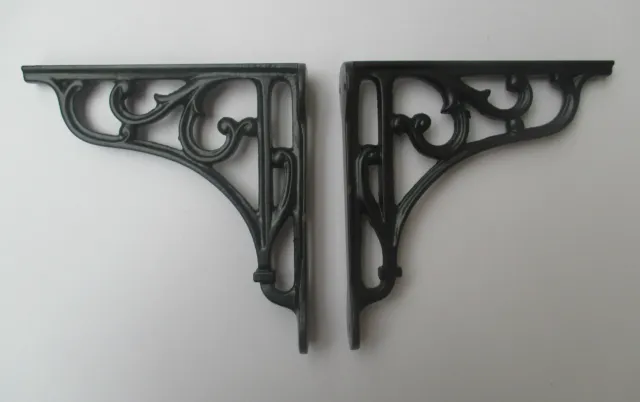 6" PAIR OF BLACK cast iron Victorian scroll ornate shelf support wall brackets