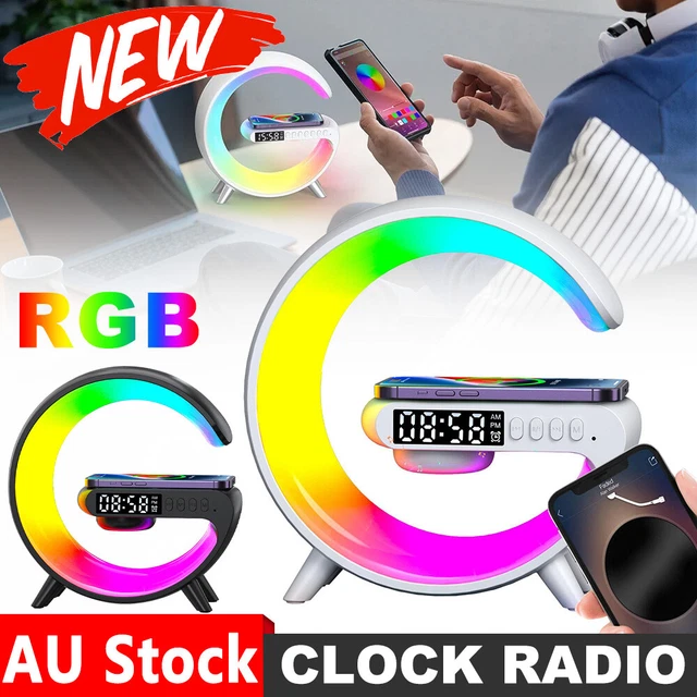 LED G WIRELESS Charger Bluetooth Speaker RGB Night Light Clock ...