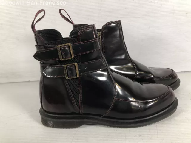 Dr. Martens Womens Flora II Burgundy Patent Leather Round Toe Chelsea Boots 8