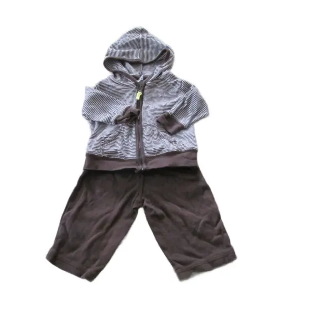 Carters Jacket Pants Outfit Baby Boy Size 3M Brown Stripe Full Zip Hooded Infant
