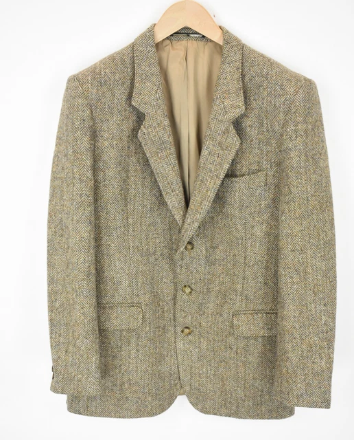 Harris Tweed Giacca Uomo ~ Medio Lana Monopetto a Spina di Pesce Motivo