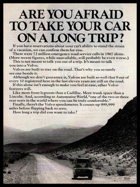 1970 Volvo "Are You Afraid To Take Your Car On A Long Trip?" Vintage Print Ad