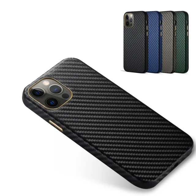 For iPhone 14 13 12 Pro 11 XR XS Man's Slim Carbon Fiber Phone Back Case Cover